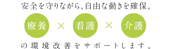 安全を守りながら、自由な動きを確保。療養×看護×介護の環境改善をサポートします。